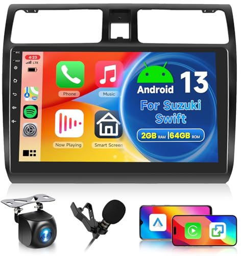 2GB 64GB Android Car Stereo for Suzuki Swift 2003-2010 Radio with Wireless Carplay Android Auto Mirror Link, Hodozzy 10 Inch Touchscreen Car Radio GPS, Bluetooth, WiFi, FM RDS Radio, SWC/EQ
