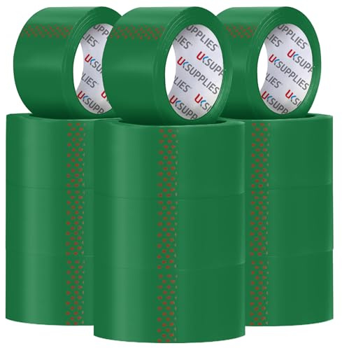 UK SUPPLIES LIMITED 12 Rolls LOW NOISE Premium Green Packaging Tape (All Packs & Colors) 48MM X 66M Extra Strong Secure Sticky Adhesive Durable Parcel Sealing Tape for Packing Boxes & Moving Houses