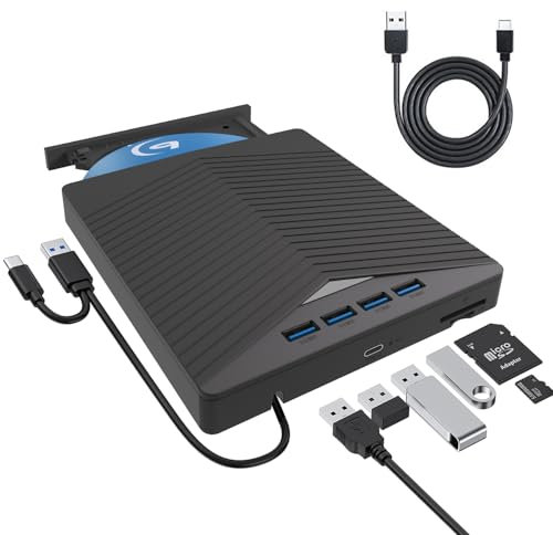 Custom Catch Lecteur CD DVD Externe pour Ordinateur Portable, USB 3.0 de Type C, graveur de CD DVD RW, Lecteur de Disque Externe Optique à Faible Bruit pour Ordinateur de Bureau, Mac OS, Windows