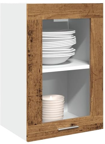 HOMTAKIE Armario de cristal colgante madera vieja 40x31x60 cm