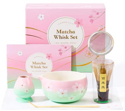 ComboJoy Matcha Whisk Set – Japanese Tea Ceremony Kit with Ceramic Bowl, Purple Bamboo Whisk (Chasen), Holder, Sifter & Scoop – Complete Matcha Kit, Women Gifts for Tea Lovers