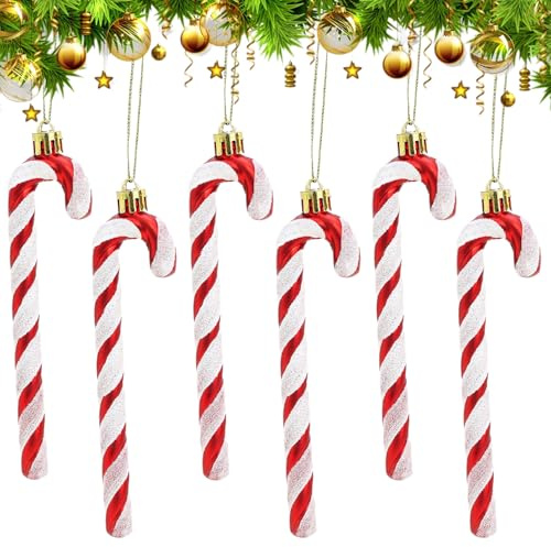 Zuckerstangen Weihnachtsbaum, 6 Stück Weihnachtsbaumschmuck Zuckerstangens, Zuckerstangen Anhänger Weihnachten Deko, Candy Cane Christmas für DIY Weihnachtsbäume, Weihnachtskranz, Basteln (Rot)