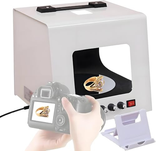 GAYAYAS Schmuck-Foto-Leuchtkasten, dimmbare Schmuck-Fotozelt-Softbox, für atemberaubende Edelstein- und Schmuckbilder, mit verstellbarem Drehteller, Premium-Fotostudio-Setup TB200