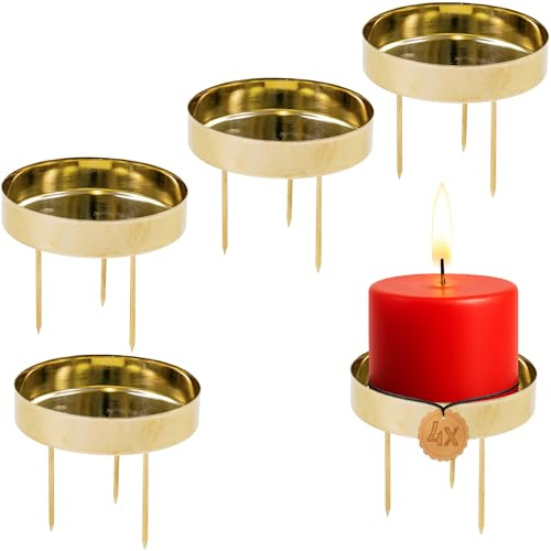 matches21 HOME & HOBBY Kerzenteller 4er Set Metall Gold Ø 8,1 cm mit 3 Dornen - Adventskranz Kerzenhalter Stumpenkerzen