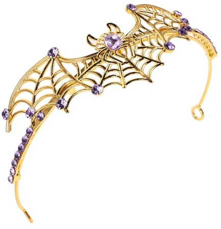 CALLARON Spider Web Tiara Metall Krone mit Strasssteinen Leichtes Halloween Haarreif Damen Gothisches Festival Kopfstück für Cosplay und Themenpartys
