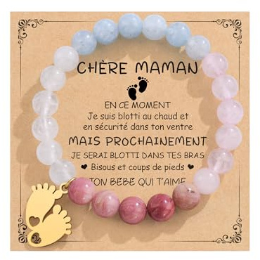 VU100 Cadeau Femme Maman Mamie Bracelet Pierre Naturelle Femme Personnalisé Cadeau Fete des Grand Mere Mamies Fete des Meres Anniversaire Noel Saint Valentin