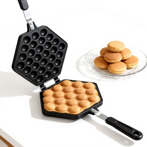 Leftwei Bubble Waffle Maker- Electric Non Stick Hong Kong Egg Waffler Cast Aluminium Griddle w Ready Indicator Light Ready in Under 5 Mins for Breakfast Lunch Cafe Cake Shop