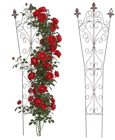 Relaxdays Rankgitter, 2er Set, HxB: 115x32 cm, Vintage, Metall, Rankhilfe Kletterpflanzen, Garten, Kübelpflanzen, braun