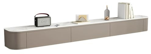 Zfmnoyev Console Multimédia Murale en Bois, Meuble TV Suspendu, Console Multimédia avec Étagère De Rangement, Portes Abattantes Et Tiroirs, pour Salon, Chambre Ou Bureau(200x30x20cm)