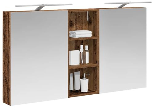 vidaXL Badezimmerschrank-Set 3 pcs 130 x 14,5 x 70 cm Holzwerkstoff, Badezimmer-Schrank, rechteckiger LED-Spiegel, moderner Wand-Organizer, praktischer Platzsparer