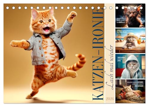KATZEN-IRONIE Lach mal wieder (Tischkalender 2026 DIN A5 quer), CALVENDO Monatskalender: Samtpfötchen mit amüsanten Sprüchen (CALVENDO Spass)