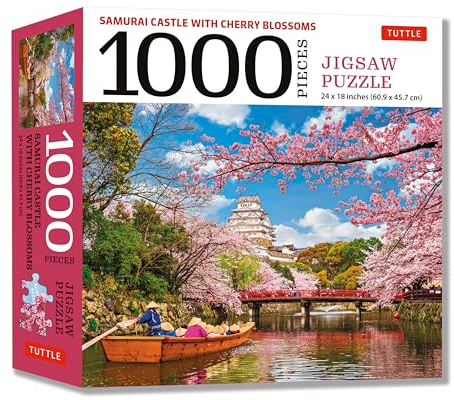 Samurai Castle with Cherry Blossoms 1000 Piece Jigsaw Puzzle: Cherry Blossoms at Himeji Castle Finished Size 24 in X 18 in