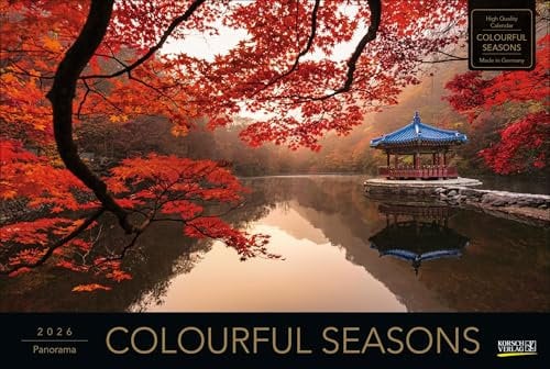 Colourful Seasons 2026: Großer Foto-Wandkalender mit Bildern von Jahreszeiten in der Natur. Edler schwarzer Hintergrund. PhotoArt Panorama Querformat: 58x39 cm.