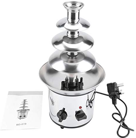 lyrlody Chocolate Fountains, 4 Tiers Electric Chocolate Fountain Mini Stainless Steel Fondue Waterfall Melting Machine for Cooking Commercial Household Wedding Birthday Christmas 14.6×8.7×16.9 inch