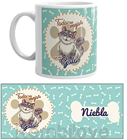Kembilove Taza de Café de Gato Personalizada con Nombre – Taza de Desayuno Razas de Perro – Taza de Café y Té Mascota – Taza de Cerámica Impresa – Tazas de Gato