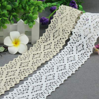 Yulakes Y06010 - Tira de encaje de algodón de 4,7 m y 6,5 cm, de estilo vintage, para costura, artesanía, decoración, bodas, álbum de recortes, paquetes de regalo (blanca)