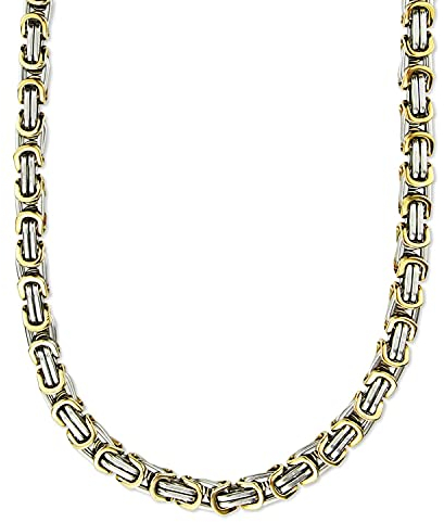 König Design 9 mm Königskette Armband Herrenkette Männer Kette Halskette Panzerkette, 55 cm Silber/Gold Edelstahl Ketten