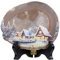 KYEYGWO Unregelmäßige Achat Scheiben mit Holz Ständer, Achatscheiben Edelstein Feng Shui Desktop Ornament Landschaft Gemalt Stein Dekoration für Reiki Heilung Meditation, Baum und Haus