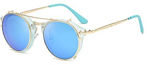 WQZYY&ASDCD Sonnenbrille Herren Damen Clip On Sonnenbrillen Männer Frauen Mode Brille Vintage Retro Mode Oculos Uv400-08_Blue-Blue