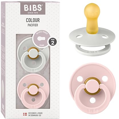 BIBS Colour Schnuller 2er-Pack, BPA-frei, Kirschform Nippel. Naturkautschuk/Latex, Hergestellt in Dänemark. Größe 2 (6-18 Monate), Haze/Blossom