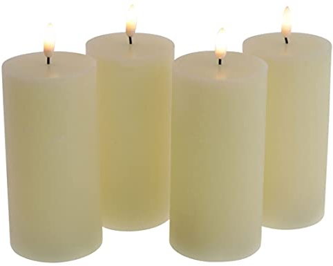 Fachhandel Plus LED Kerzen mit Timer – Stumpenkerzen aus Echtwachs mit 3D Flamme & Fernbedienung – LED Echtwachskerzen in verschiedenen Farben & Größen – Ø 6,5/7,5 cm (Creme, 15 x 7,5 cm)