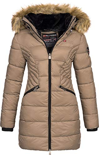 Geographical Norway Abeille Lady Distribrands - Parka Chaude Femme - Manteau Epais Capuche Fausse Fourrure - Blouson Coupe Vent Hiver - Doudoune Long Doublure (Taupe XXL - Taille 5)