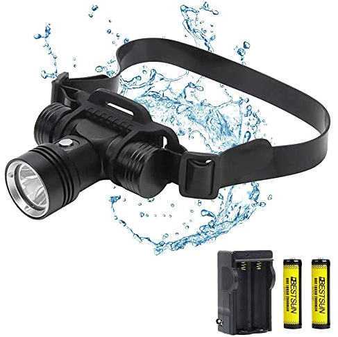 GRABOYY Diving Headlamp, Rechargeable Swimming Headlight Super Bright,IPX8 Waterproof headlamp 3 Modes,Underwater 100m Swimming Head Lamp for Divers Under Water Sports (A)