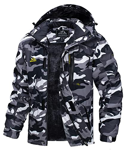 TACVASEN Giubbino Uomo Inverno da Montagna Giacca Moto Uomo Mimetica Esercito Italiano Cappotto Impermeabile Giacca Sci Jacket Camouflage Nero, L