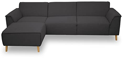 DOMO. collection Ecksofa Jules FK, skandinavisches Sofa mit Federkern, Couch Garnitur mit Holzfüßen, 268 x 159 x 81 cm (BxTxH), Eckganitur mit Longchair links, pepper