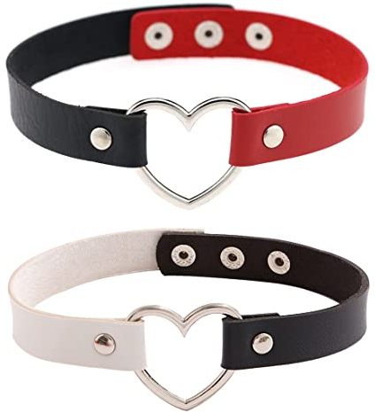 Clyhon 2PCS Tattoo Choker Leder Halsband Lederhalsband Damen Leder Halskette Halsband Anhänger Choker Tattoo Leder Choker Damen Choker Kette Herz Gothic Punk Rock Schwarz und weiß, Schwarz und Rot