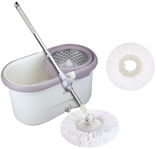 Juego de Fregona y Cubo con Cabeza Giratoria 360 Grados Mopa de Microfibra y Escurridor, Turbo Juego de Fregona Incluye 1 Mopa Adicional