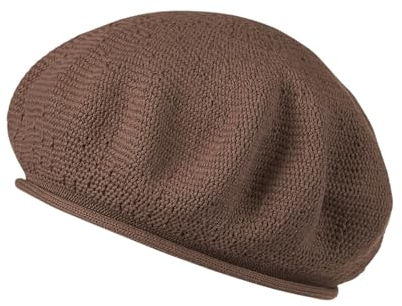 LOEVENICH Damen Baskenmütze aus Baumwolle in Bester Strick-Qualität mit modischem Rollrand (Taupe)