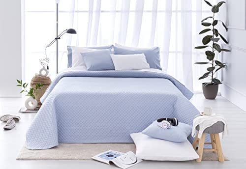 Todocama – Colcha boutí Fina con diseño piqué, para Primavera, Verano, otoño e Invierno. 100% Microfibra Extra Suave. Colcha Cubre Cama Multiusos. Cama 80/90-180x260cm Azul Claro