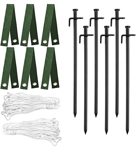 KINBOM Kit Ancrage Arbre 14 Pièces, Robuste Piquets de Jardinage en Acier, Sangles de Piquet et Pieds Corde d'ancrage pour Jeunes Arbres Contre Les Mauvais Temps