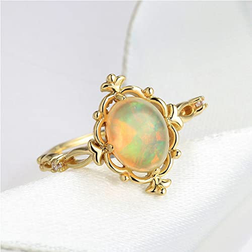 HGJH Verstellbarer Ring, Verstellbare Ringe Für Frauen Ovaler Zitronenkristall Blumenform 925Er Sterlingsilber Mikropavé Zirkon Retro Vergoldet 7 Chakra Versprechen Ringe Für Mädchen Damen