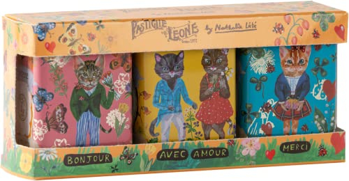 Leone dal 1857 - Pastiglie Leone Miste Dissetanti - Collezione Nathalie Lété - Caramelle Miste Senza Glutine e Vegane - 3 Lattine da 45g (3 x 45g)