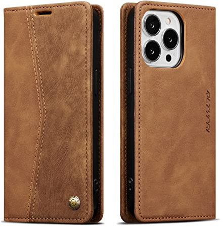 QLTYPRI Wallet Case for iPhone 14 Pro Max, Vintage PU Leather Folio Case with Card Slots Kickstand Magnetic Closure Shockproof Flip Phone Cover for iPhone 14 Pro Max - Retro Brown