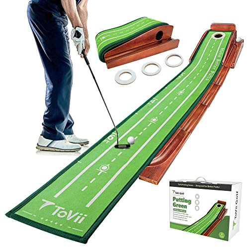 ToVii Putting Green - Indoor/Outdoor Golf Practice Mat with Auto Ball Return, 3 Holes
