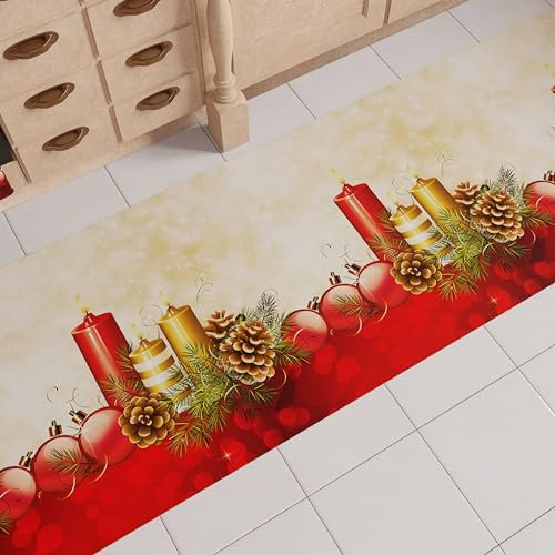 PETTI Artigiani Italiani - Weihnachtlicher Küchenteppich, Läufer für die Küche, Weihnachtsteppich, rutschfest und waschbar, Teppich für Weihnachten, 52 x 280 cm, Kerzen, Made in Italy