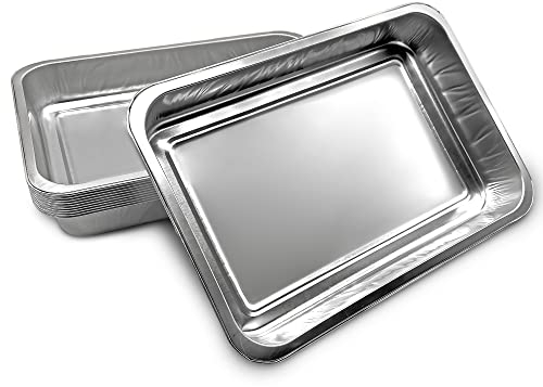 10 Pack - Disposable Aluminium Foil Baking Trays, Smoothwall Tray Bakes, Small-Medium Containers for Baking, BBQs, Brownies, Cooking, Roasting, Storage 26cm x 17.7cm x 3.6cm