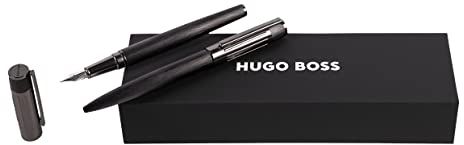Hugo Boss Juego de bolígrafos Gear Ribs Black y pluma estilográfica de latón, color verde oscuro y negro, dimensiones: 200 x 62 x 34 mm, HPBP306A