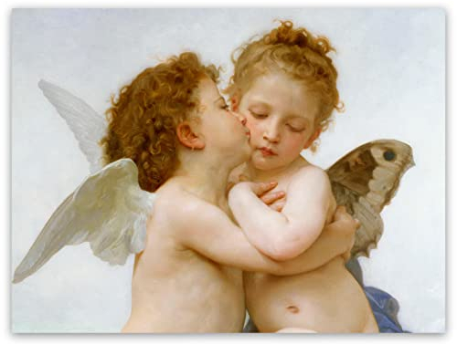 William Adolphe Bouguereau Kunstleinwand, Amor und Psyche erster Kuss, klassisches Gemälde, Vintage-Wandkunstdruck, Poster für Wohnzimmer, Heimdekoration, ungerahmt (30 x 40 cm)