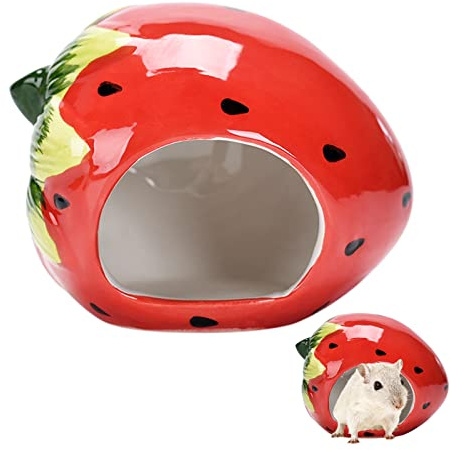 Fayemint Kleintierversteck Hamster, Kleintierversteck aus Keramik, Meerschweinchen Kuschelhöhle Kleintierbett, Form Einer Erdbeere, für Hamster, Chinchillas, Eichhörnchen und andere Kleintiere