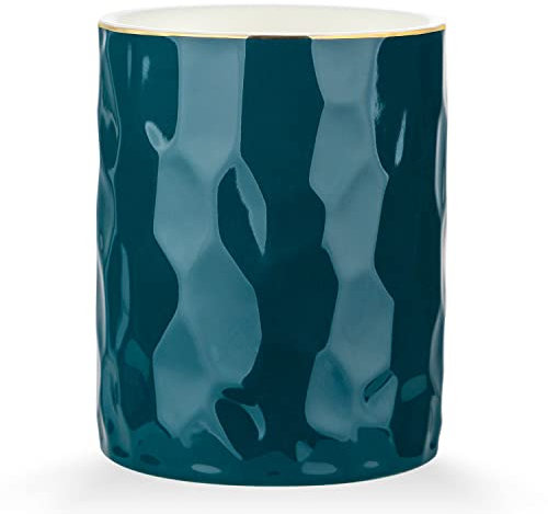 WHJY Pot à crayons en céramique verte, porte-pinceaux de maquillage, porte-stylo doré pour bureau, joli petit porte-pinceaux bohème, design géométrique moderne