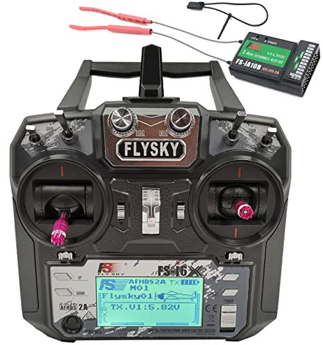 Alaohu Flysky FS-i6X 10 Channels RC Transmitter and Receiver FS-iA10B 2.4GHz AFHDS 2A Radio Control System for FPV Drone Quadrotor, Fixed Wing, RC Car and Boat (Mode 2 Left-Hand Throttle) Black