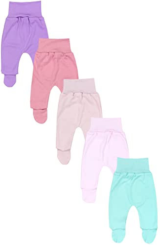 TupTam Baby Unisex Hose mit Fuß Bunte 5er Pack, Farbe: Lila Rosa Puderrosa Altrosa Mintgrün, Größe: 68