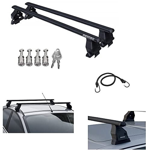 Compatible avec Volkswagen Touran I (1T) 5 des Portes année 2007 avec Toit Lisse FIX040G Barres DE Toit MENABÒ Acier Noir Barre À Bagages+KIT DE Montage Complet avec CLÉ DE Serrure