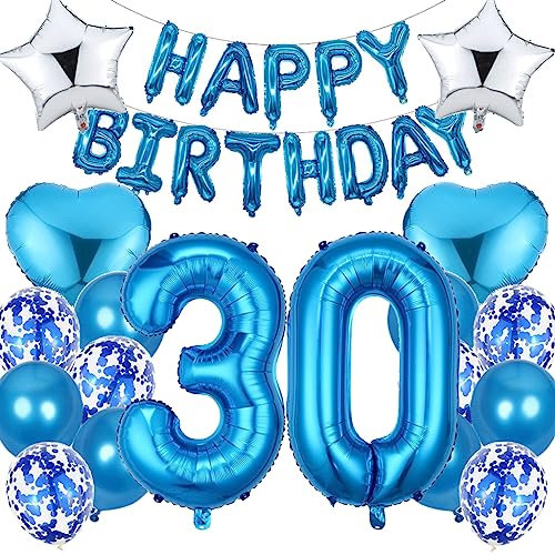 Ouceanwin Luftballon 30. Geburtstag Deko Mann, Blau Geburtstagsdeko 30 Jahre Männer, Folienballon Happy Birthday Deko 30. Geburtstag Mann Frauen, Ballons 30. Geburtstag Dekoration Set