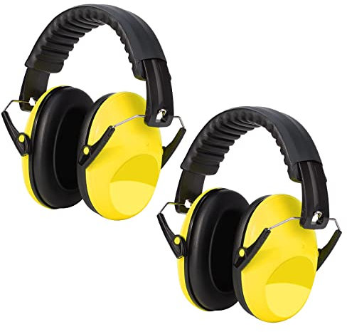 Kriogor 2 Pack Ear Defenders Children, 26dB SNR Noise Cancelling Headphones Hearing Protection Earmuffs Adjustable, Soft Baby Kids Ear Defenders for Autism Study Airport Mowing Construction (Yellow)