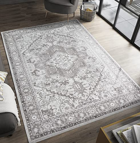 the carpet Enna moderner Teppich aus pflegeleichtem Polyester, Flachgewebe mit Antirutsch-Rücken, rutschfest und strapazierfähiger Teppich, Grau, 240 x 340 cm